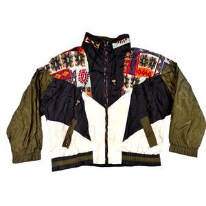 Vtg RE Sport River Edge Windbreaker Jacket Shoulder Pads Wmns Medium Aztec Retro